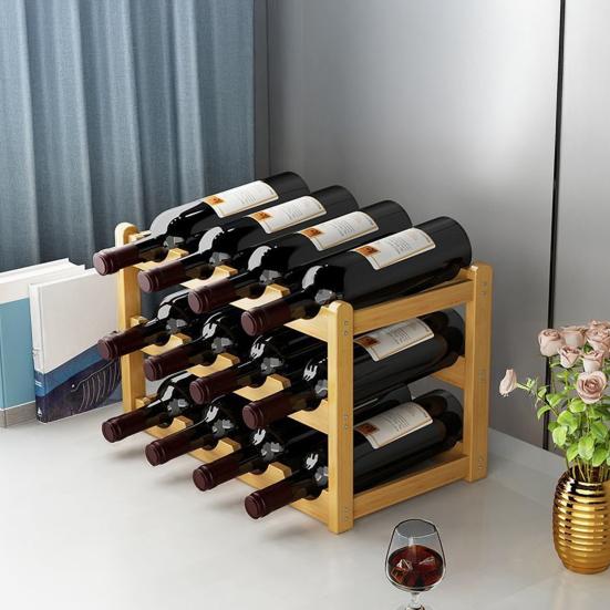 Bamboo Wine Rack Holder Bar Cabinets Stackable Storage Cube Tabletop for Champagne