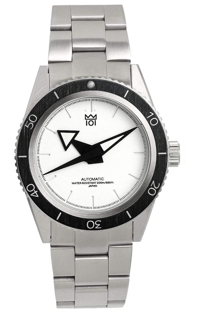 Часы, сделанные в Японии, автоматические, водонепроницаемые, глубина 200 м, вращающийся в обратном направлении безель, 40 мм, белые [HYAKUICHI 101], мужские, для дайвинга, с автоподзаводом