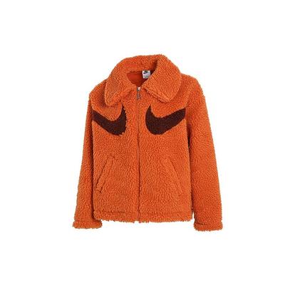 С принтом логотипа, однотонная спортивная повседневная куртка из овечьего флиса, женская куртка оранжевого цвета DD5621-816