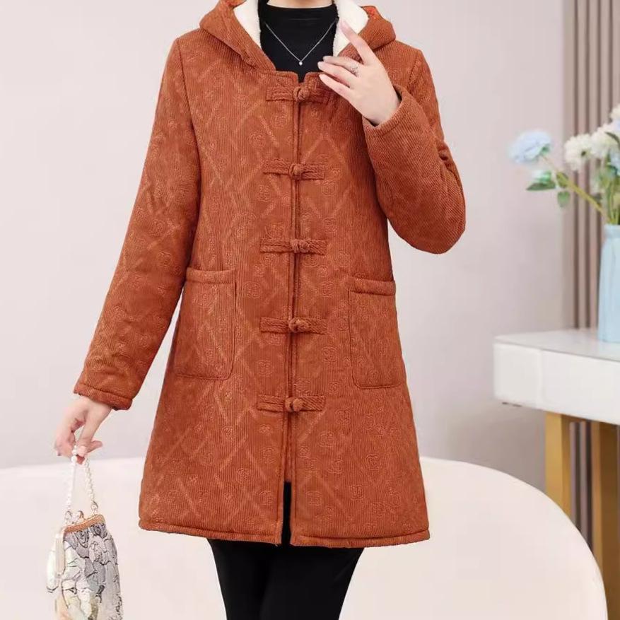 Middle-aged and elderly mothers wear winter new fashion temperament slim and thin medium and long thermal cotton jacket