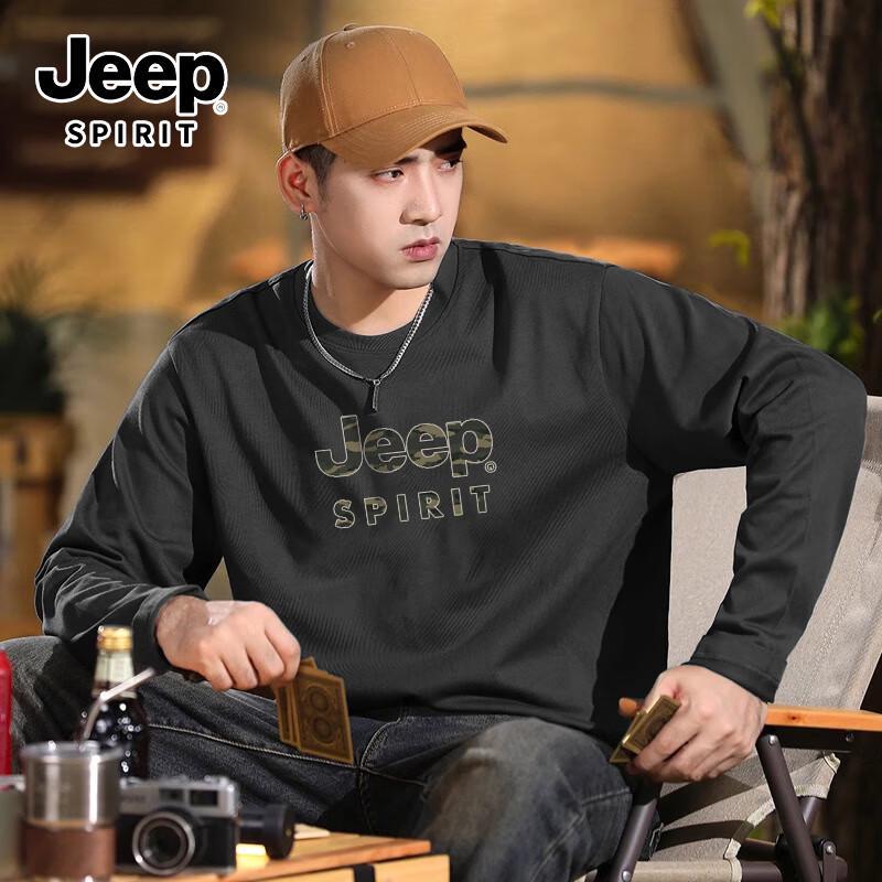 Мужская футболка JEEP SPIRIT с длинным рукавом и круглым вырезом из чистого хлопка