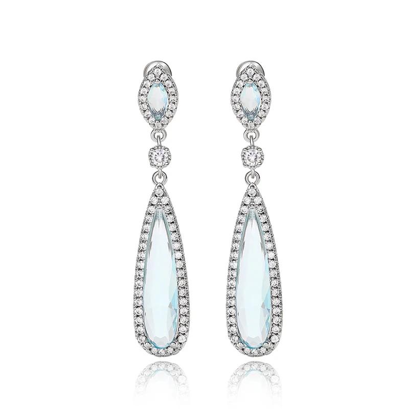 CAOSHI Beautiful Women's Long Dangle Earrings Elegant Light Blue Cubic Zirconia Wedding Romantic Jewelry Dance Party Accessories