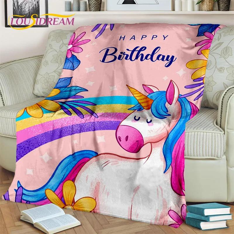 D Cartoon Unicorn Throw Blanket Soft Cozy Blanket for Home Bedroom Picnic Travel Perfect Kids Birthday Gift