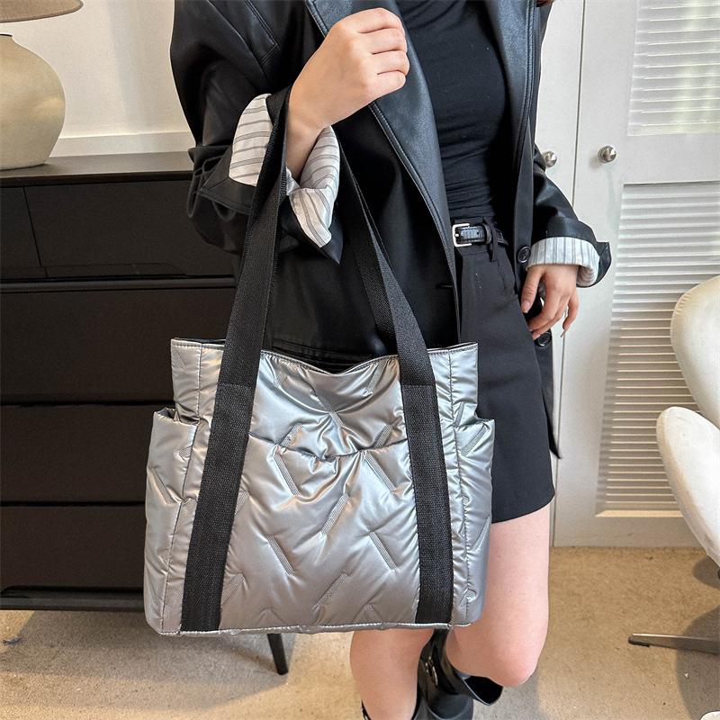 Повседневная большая сумка для женщин, космическая хлопковая сумка на плечо, большая вместительная женская пышная сумка, стеганая рабочая сумка для покупок