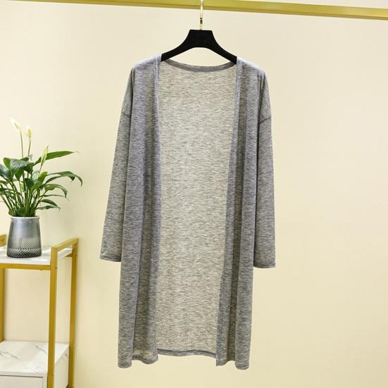 Женское повседневное пальто без воротника с длинным рукавом и открытой строчкой, кардиган средней длины, однотонное тонкое солнцезащитное пальто