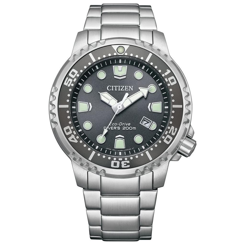 Мужские серебристые часы Citizen Promaster Eco-Drive Diver 200m Серые BN0167-50H