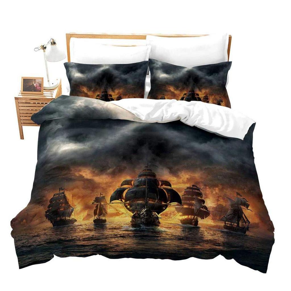 Sailing Bedding Three-Piece Set Nautical Theme Duvet Set Adventure Theme Quilt Cover