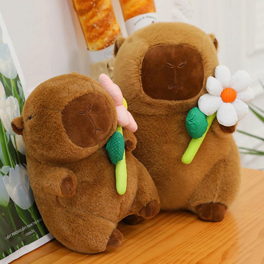Brown Capybara Plush Doll Fluffy Capybara Stuffed Doll Lovely Flower Capybara Plush Toy  Birthday