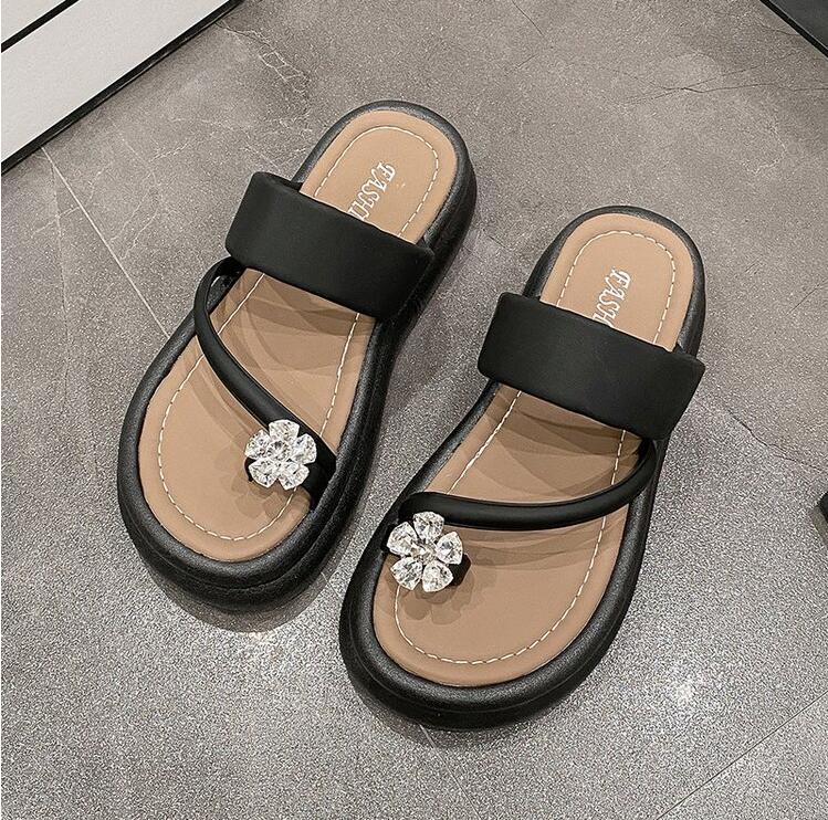 Летние новые туфли на платформе женские тапочки с цветочным дизайном и открытым носком женские туфли повседневные тапочки домашние нескользящие тапочки