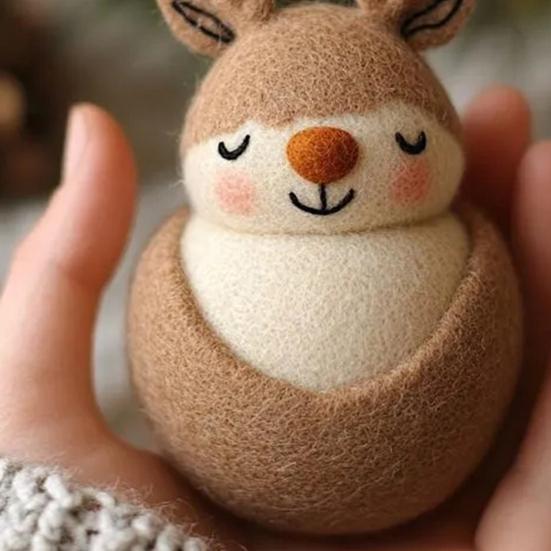 Soft Wool Felt Reindeer Ornament Embroidered Eyes Cheerful Pompon Nose Deer Christmas Handmade Doll Holiday Decor