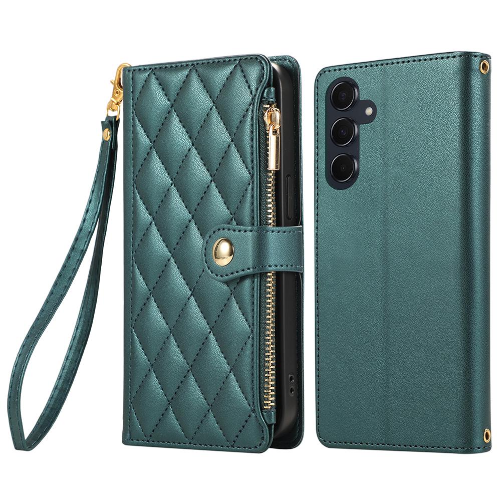 For Samsung Galaxy A56 5G Case Multi Card Slots Zipper Rhombus Leather Phone Cover with Wrist Strap
