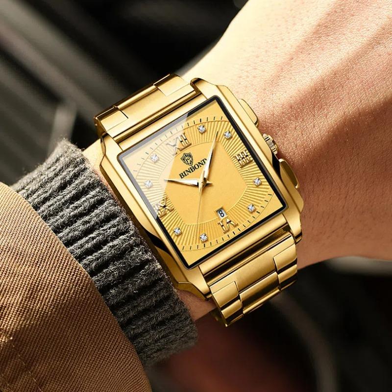 Роскошные мужские часы деловые водонепроницаемые мужские часы светящиеся дата нержавеющая сталь квадратные кварцевые мужские часы 2024