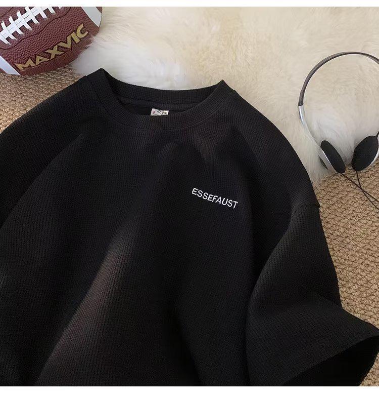 Мужская японская трендовая вафельная футболка с коротким рукавом, свободного кроя, в стиле кэжуал