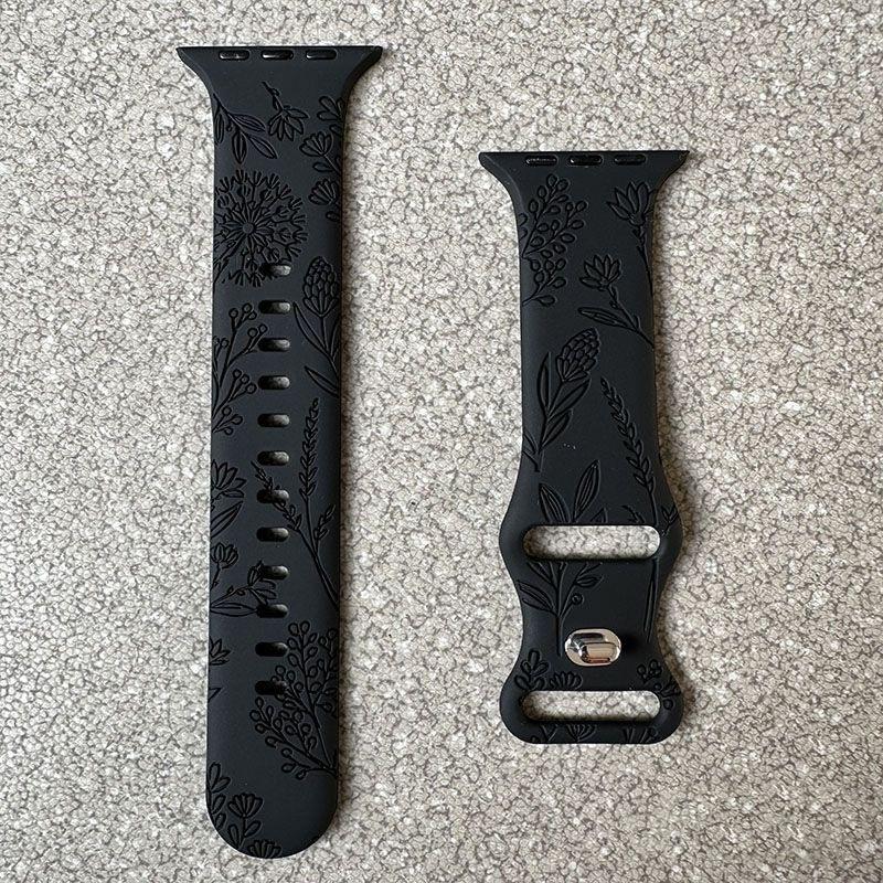 Silicone Watch Strap For Apple Watch Band Fashion Pattern Flower Engraving 49/44/45/40/42/38mm iWatch Series Ultra Band