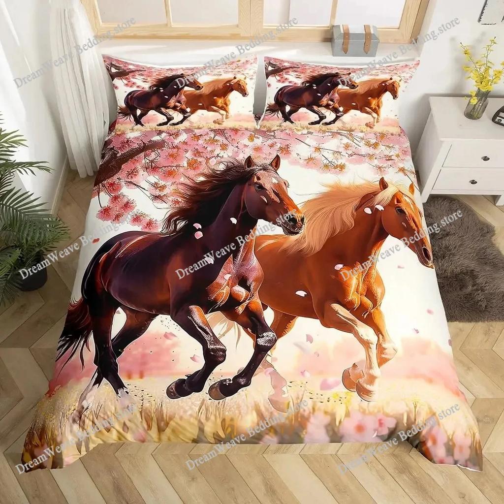 Пододеяльник с изображением мультяшной лошади King Queen Galloping Horse, комплект постельного белья Golden Stars, прекрасный декор в виде животного, пододеяльник