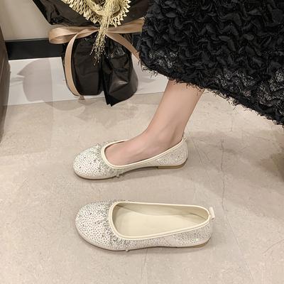 Модные туфли со стразами и небольшим носком на плоской подошве для женщин, удобные уличные туфли на мягкой подошве для женщин, повседневная обувь без застежек