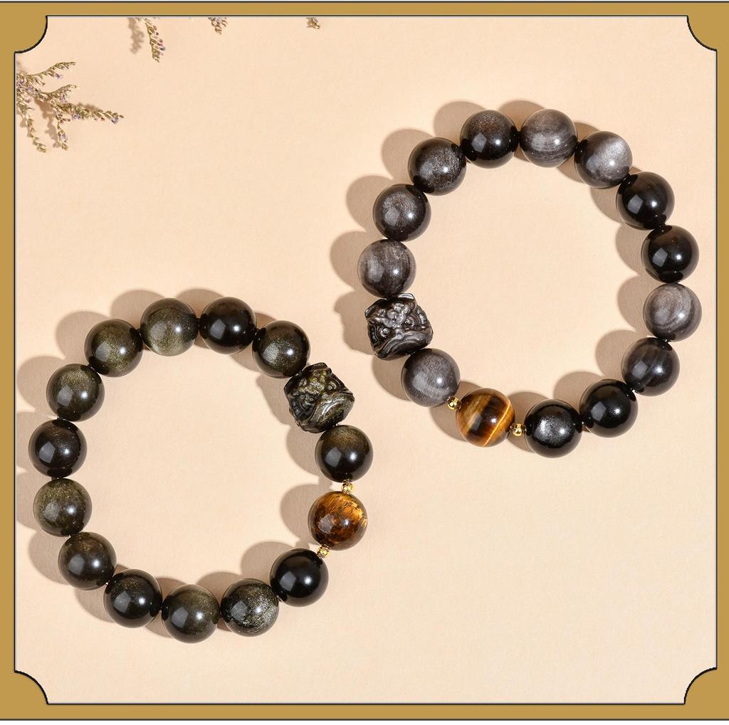Браслет на одну петлю «Львиный танец» из обсидиана: Модный унисекс-бестселлер