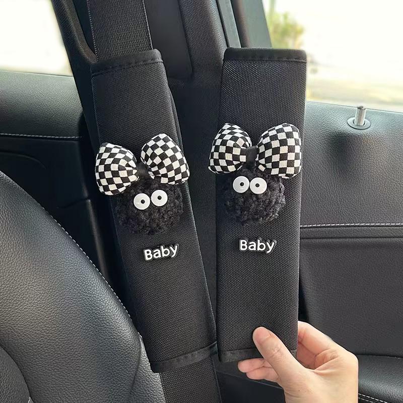 2 шт. стильный бант автомобильный ремень безопасности чехол плечевой ремень жгут подушка мультяшный угольный мяч игрушка автомобильный ремень безопасности плечевая накладка протектор
