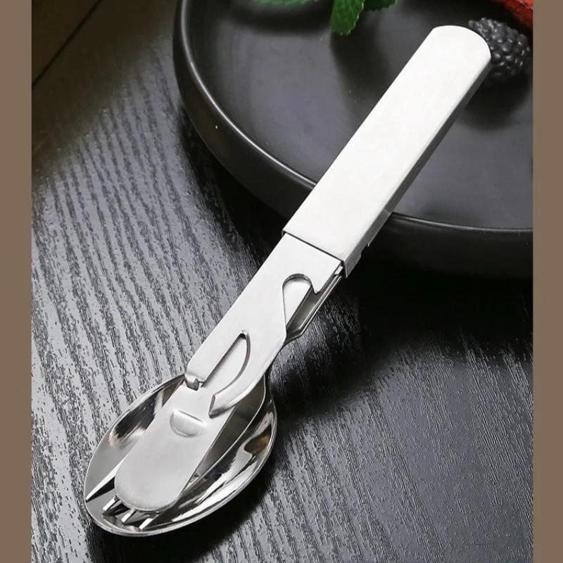 Портативная походная ложка, вилка, нож и открывалка для банок/бутылок из нержавеющей стали 4-в-1, военная походная утварь