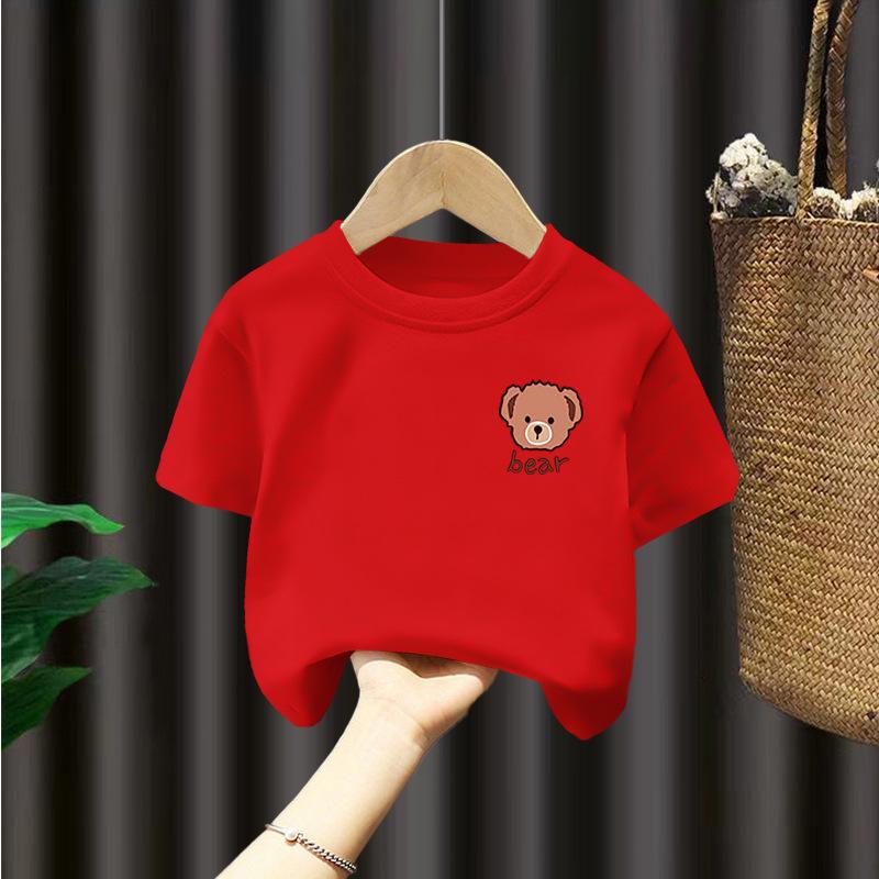 Футболка для мальчиков, хлопковая детская летняя футболка с короткими рукавами и половиной рукавов для мальчиков маленького и среднего размера, летний топ с медведем
