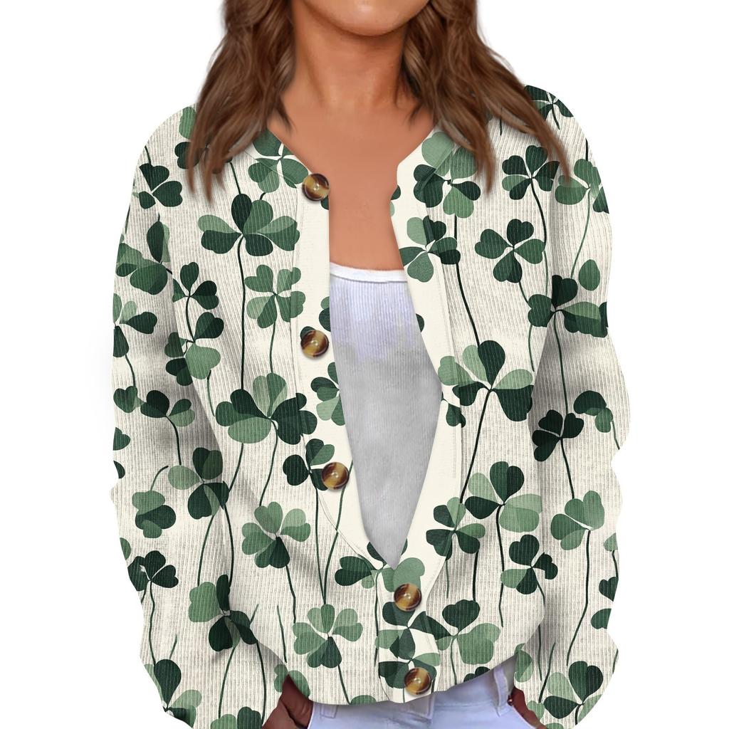 Women's Mardi Gras Print Long Sleeve Knit Cardigan Button Jacket