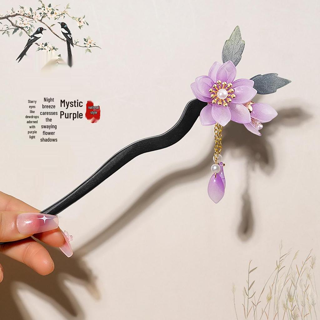 Elegant Wooden Chinese Tassel Hairpin for Hanfu | Women's Ancient Costume Hair Bun Accessory & Styling Ornament Gift.