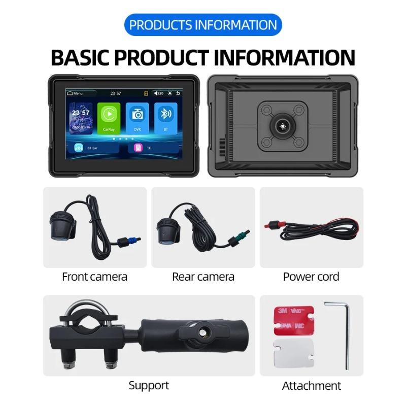 5 Inch Motorcycle DVR GPS Navigation Wireless CarPlay Moto Android Auto Portable Digital Dashboard Display Screen Monitor