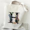 26 Letters Flower Tote Bag For Women Eco Reusable Shoulder Bagslarge Capacity Canvas Casual Harajuku Shopping Shopper Handbag