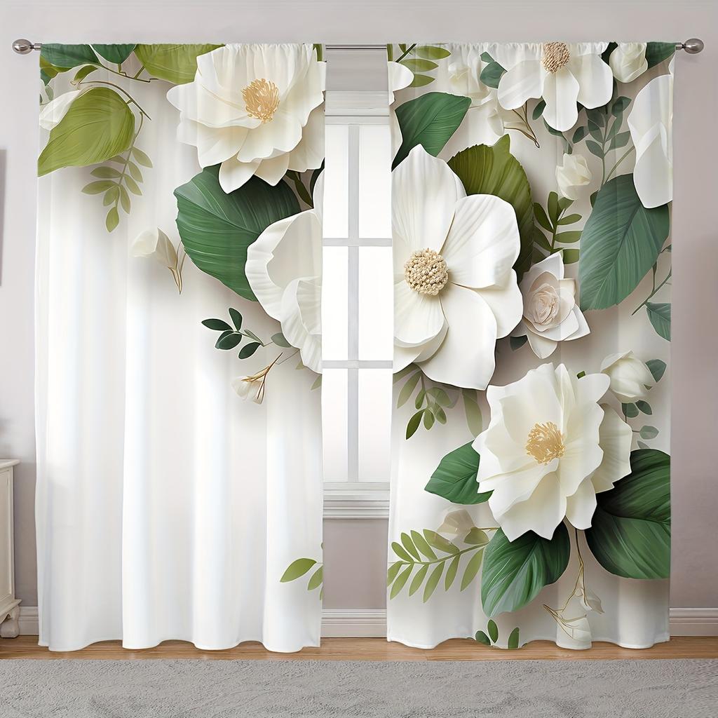 2pcs Classic Style Flower & Butterfly Print Curtains Artistic Window Drapes for Living Room Kitchen Bedroom Study Dining Room