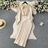 Autumn Skinny Knitted 3 Piece Set Women Cardigan Long Sleeves Smock Tank Tops+Bodycon Skirt Female Solid Gentle Sweater Suits