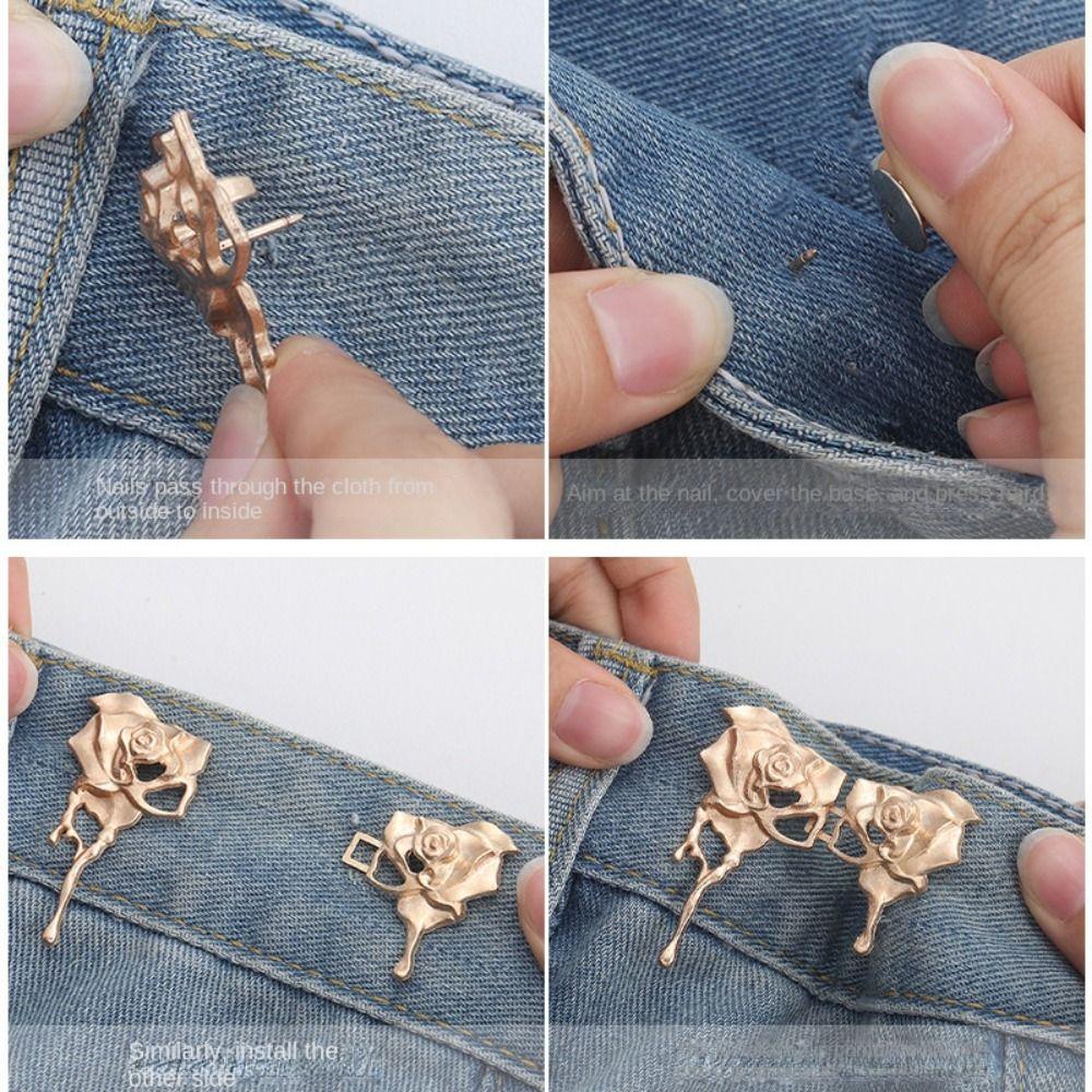 Replacement No-Sewing Metal Button Roses Chinese Knot Shape Pants Pins Portable Jeans Buttons