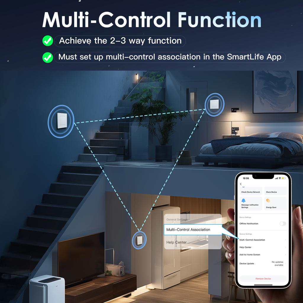 BSEED WIFI Click Switches Wall Smart Click Light Plastic Switches Yellow Backlight Plastic Frame EU Standard Tuya APP Switch