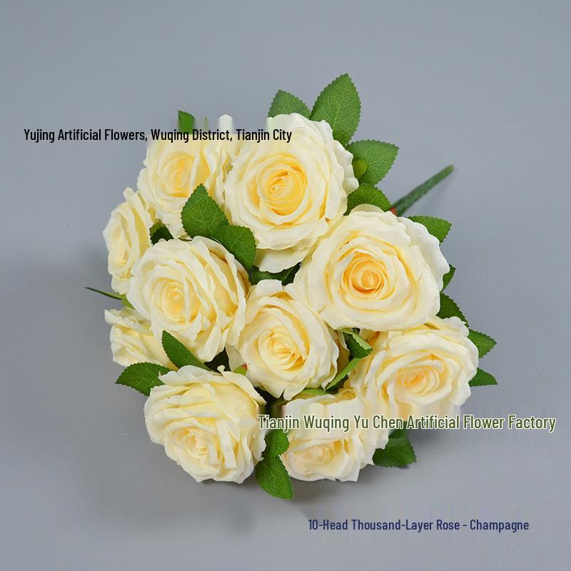 10-Head French Rose Bouquet: Wedding & Home Decor Flowers