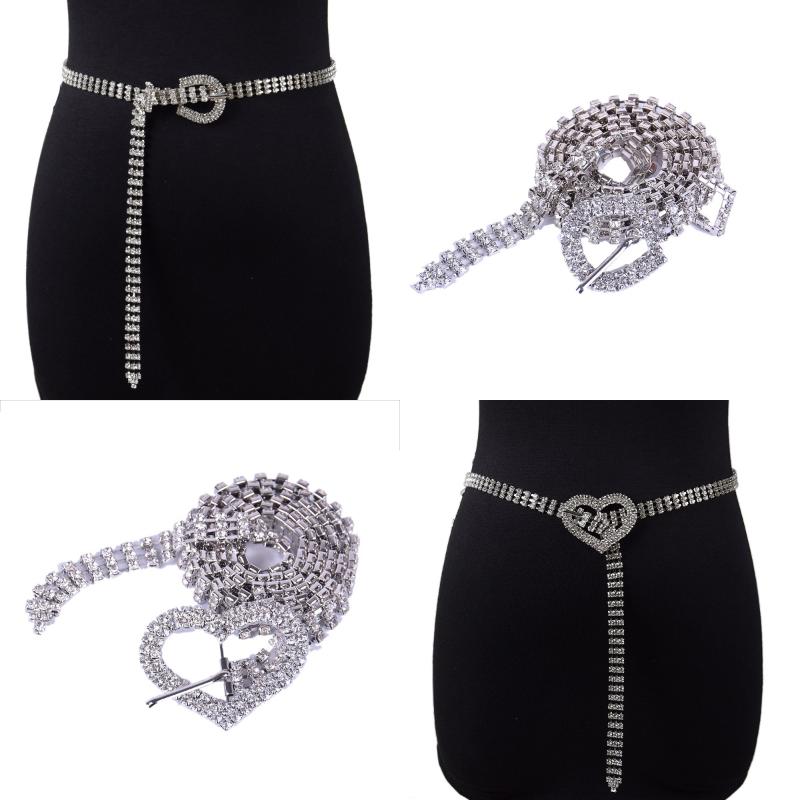 Chic Rhinestone Waist Chain Belt For Women Heart Shaped Buckle Thin Design For Dresses And Party Wear