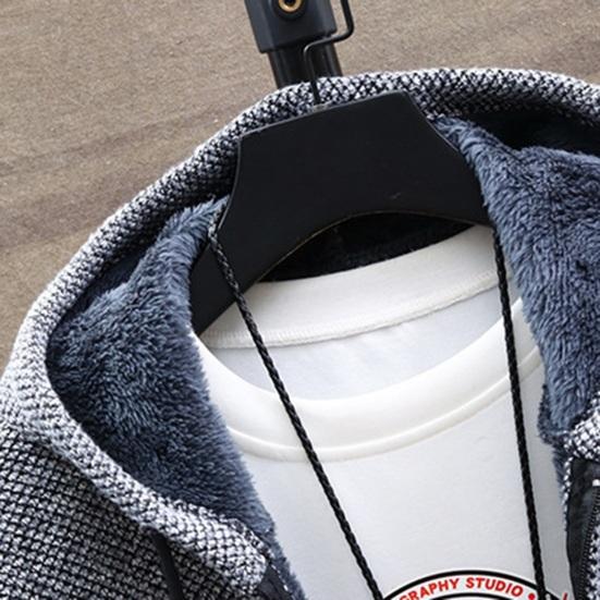 Зимняя мужская куртка из утолщенного флиса с капюшоном, застежкой-молнией на шнурок, длинными рукавами, свитером, пальто с карманами, эластичными манжетами в стиле ретро