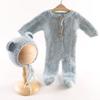 Ivory White Christmas Teddy Bear Hat Footed Romper Set Knitted Mohair Animal Beanie Newborn Photography Outfit Costume Onesie