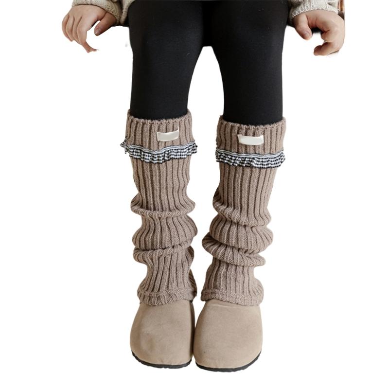 Эластичные Штанины в Милом Стиле Теплые Носки Длиной до Икры Для Девочек Складчатый Дизайн Модные Зимние Аксессуары