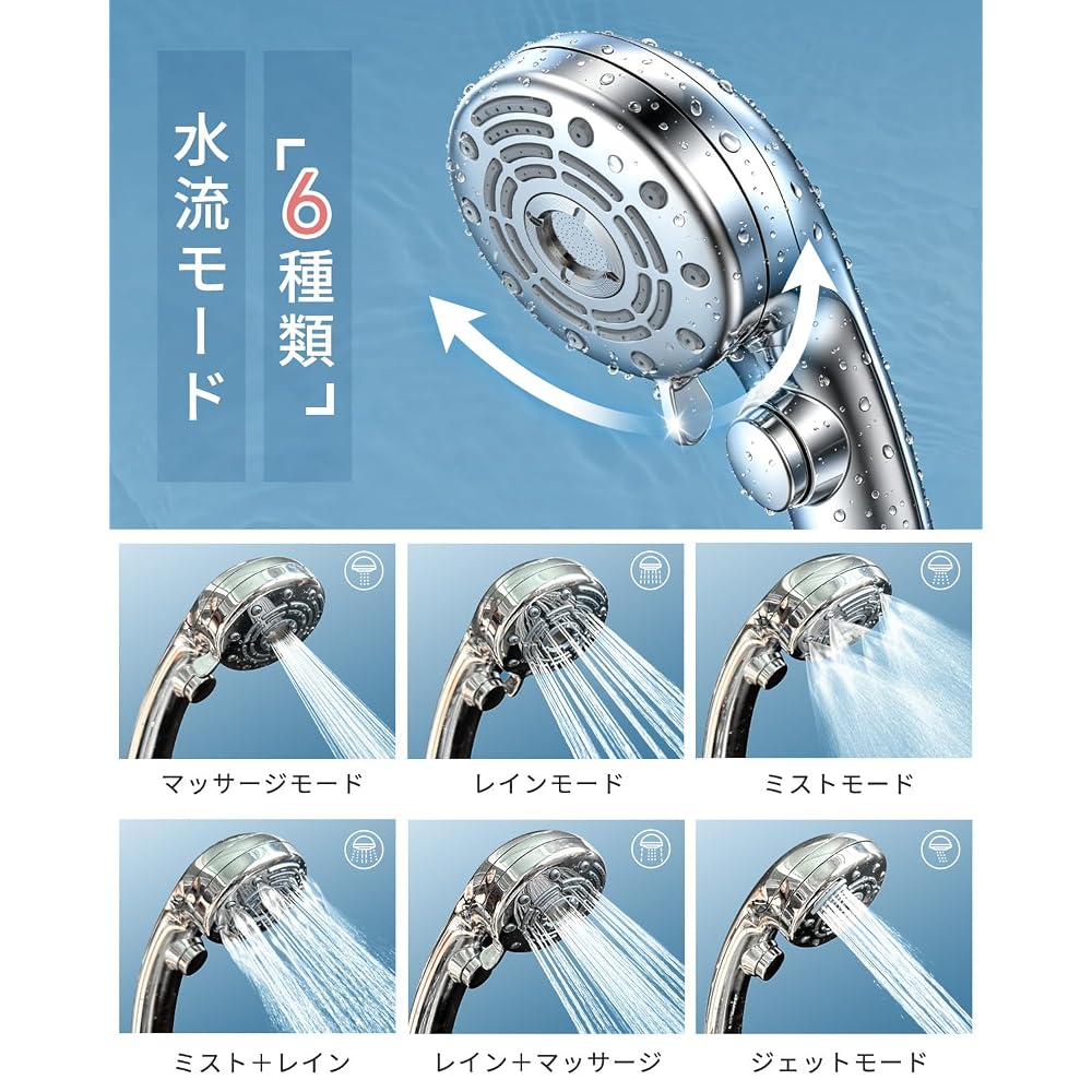 Shower Head with Micro-Nano Bubble Function [Mist Function, 6 Water Flow Settings, 90% Water