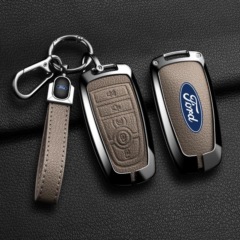 KFUGP1 Alloy Leather Car Key Fob Case Cover for Ford Fusion F150 F250 F350 F450 F550 Edge Explorer Escape Mustang 2018 2019 Protector