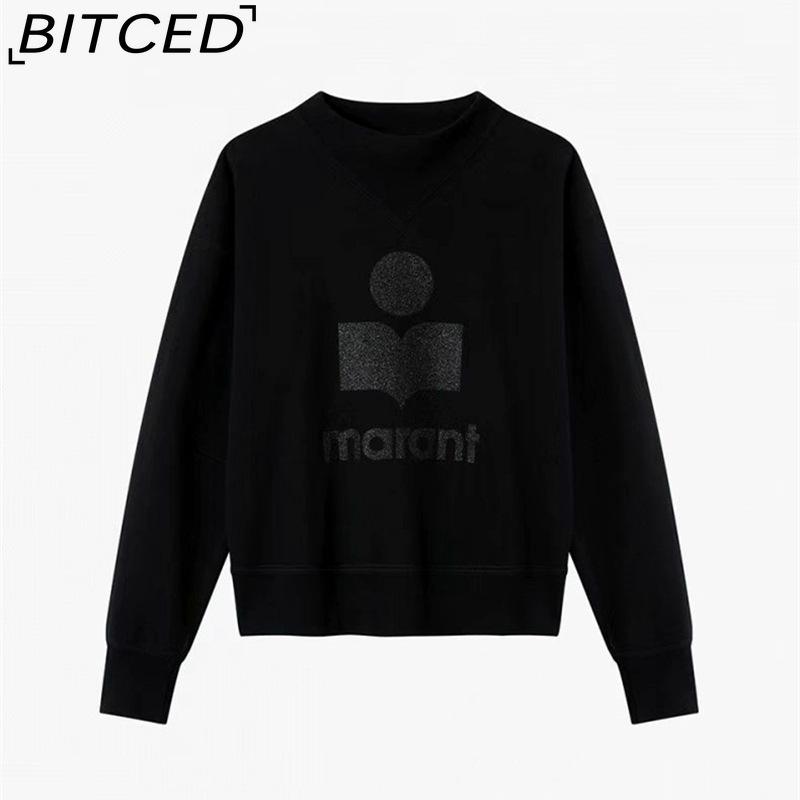 Женская осенне-зимняя хлопковая толстовка BITCED с принтом из блесток, полувысоким воротником-стойкой