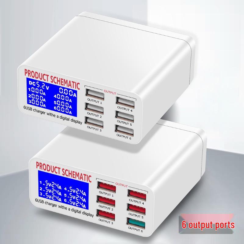 6-портовое USB-быстрое зарядное устройство с ЖК-дисплеем, 40-ваттное настольное многопортовое зарядное устройство