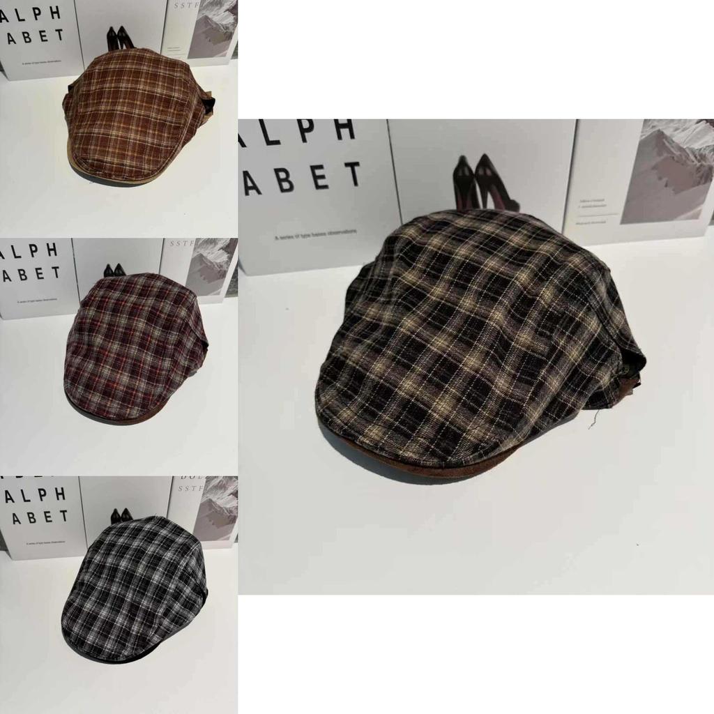 Vintage Plaid Flat Cap Breathable Polyester Beret For Casual And Office Wear