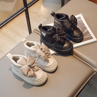 Ботинки для девочек Bow Hook & Loop Универсальные мягкие туфли принцессы Осень Зима Новые детские модные ботинки Детская обувь