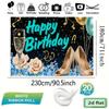 2D Black Teal Gold Happy Birthday Backdrop for Women, Birthday Party Background with High Heels & Champagne