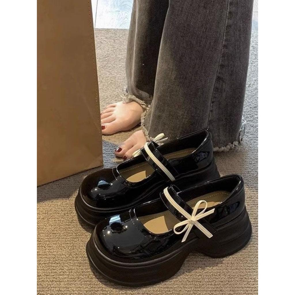 Туфли Мэри Джейн в студенческом стиле, женские мокасины с пряжкой-бантом и юбкой, носки, маленькие кожаные туфли