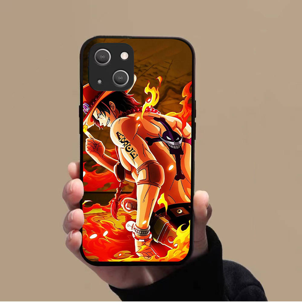 KK-38 One Piece Ace Soft Black Case for iPhone XR 14 15 11 12 13 6 7 8 X XS Pro Max Samsung S22 S23 S21 S24 FE Ultra S8 Plus
