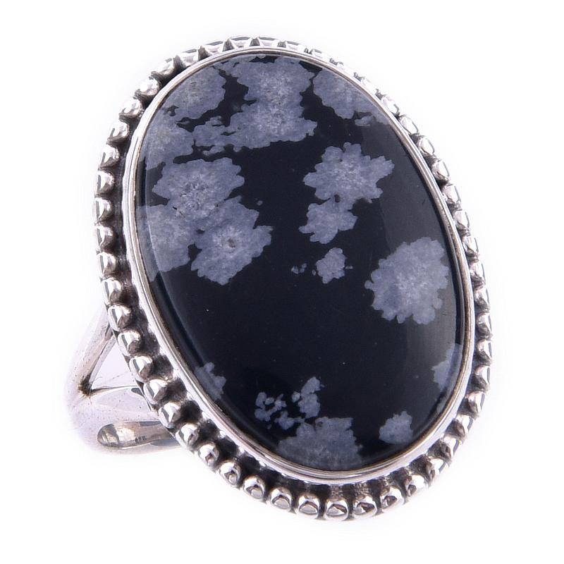 Natural Snowflake Obsidian Gemstone Handmade 925 Sterling Silver Ring S.7 B3F67