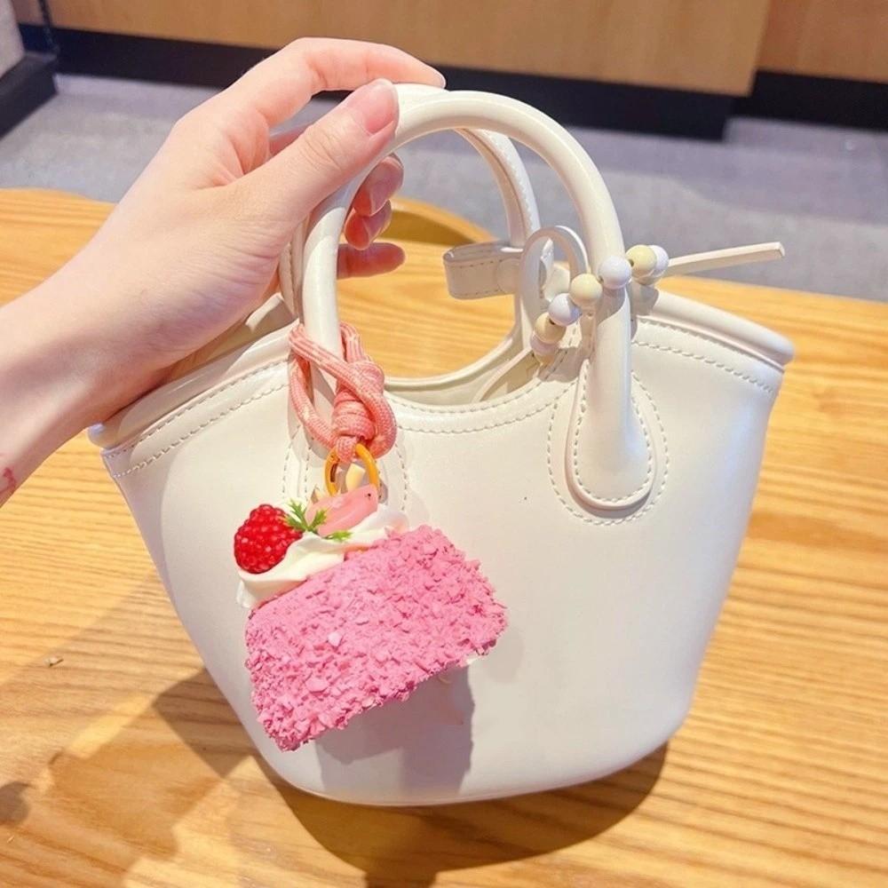 Strawberry Mousse Cake Pendant Realistic Cream Cake Hanging Cute Simulation Cake Keychain Gift