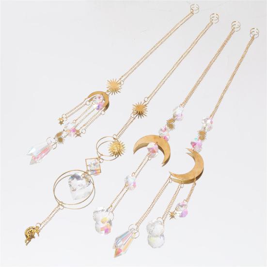 Hanging Ornament Shatterproof Eye-catching Metallic Faux Crystal Moon Star Sun-catcher Ornament Wind Chimes