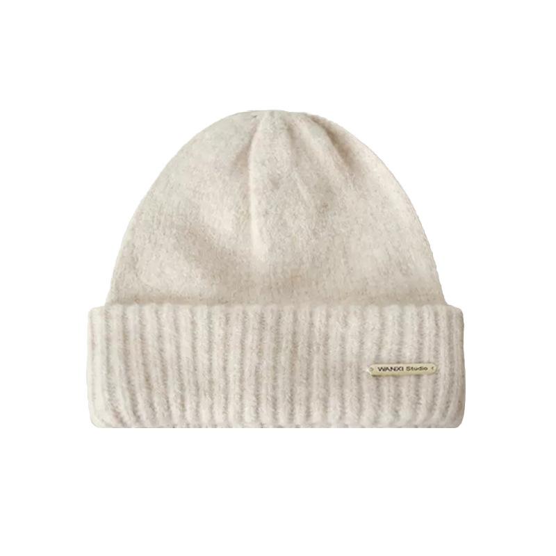 Шерстяная шерстяная шапка женская осенне-зимняя модная металлическая стандартная вязаная теплая шапка, универсальная свободная утолщенная теплая шапка-бини